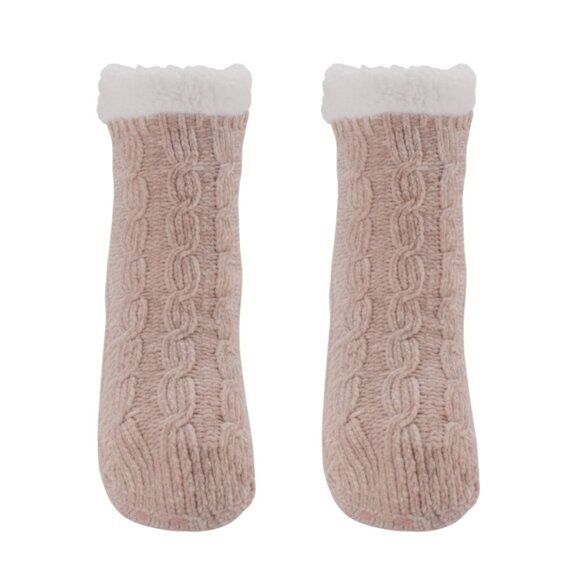 Charter Club Cable-Knit Slipper Socks – Beige (Sherpa Lined) - S/M - Picture 2 of 5